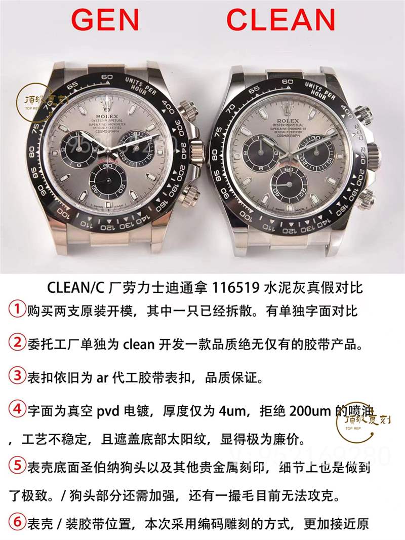 c廠(clean廠)勞力士灰色熊貓迪復刻表對比正品怎么樣-復刻表